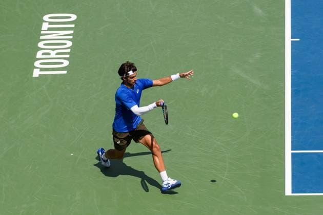 July 29, 2025, Toronto, Ontario, Canada: Toronto, Ontario Ã¢â‚¬ July 29, 2025: LORENZO MUSETTI of Italy returns a shot against JAMES DUCKWORTH of Australia during the National Bank Open Presented by Rogers at Sobeys Stadium in Toronto, Ontario. Toronto Canada - ZUMAr228 20250729_znp_r228_024 Copyright: xVasiliyxRyabykhx