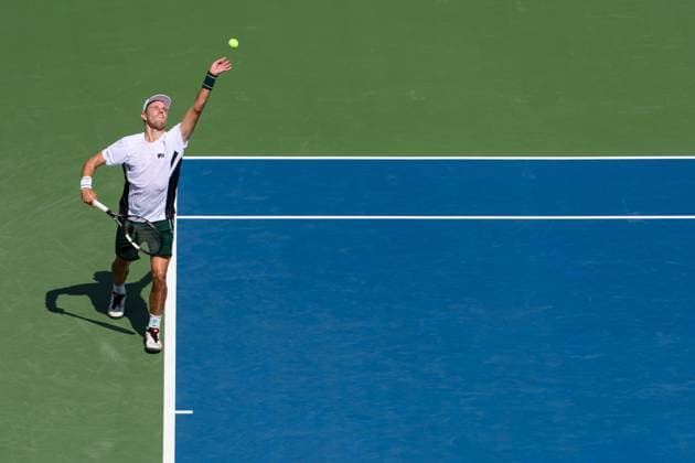 July 29, 2025, Toronto, Ontario, Canada: Toronto, Ontario Ã¢â‚¬ July 29, 2025: JAMES DUCKWORTH of Australia serves against LORENZO MUSETTI of Italy during the National Bank Open Presented by Rogers at Sobeys Stadium in Toronto, Ontario. Toronto Canada - ZUMAr228 20250729_znp_r228_032 Copyright: xVasiliyxRyabykhx
