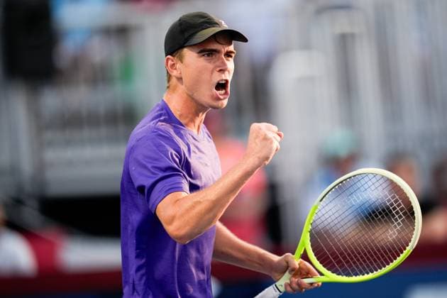 National Bank Open 2025 - Day 4 TORONTO, CANADA - JULY 29: Dalibor Svrcina of Czech Republic reacts after a point against Daniil Medvedev on day four of the 2025 National Bank Open in Toronto, Ontario, Canada on July 29, 2025. Mert Alper Dervis Anadolu Ontario Canada. Editorial use only. Please get in touch for any other usage.  Copyright: x2025xAnadoluxMertxAlperxDervisx