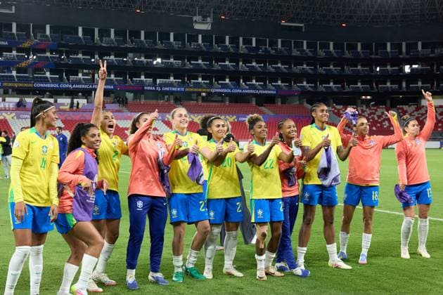 Brazil Womens football team celebrate their win over Uruguay of the semifinal of Copa America Feminina at Rodrigo Paz Delgado Stadium on July 29, 2025 in Quito, Ecuador (Photo by Camilla Stolen, Imago) Quito Ecuador Copyright: xCamillaxStolenx L1260185