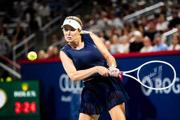 July 29, 2025, Montreal, Pq, CANADA: Danielle Collins of the USA returns the ball during second round tennis action against Coco Gauff of the USA, at the National Bank Open tennis tournament in Montreal on Tuesday, July 29, 2025. Canada News - July 29, 2025  - ZUMAc35_ 20250729_zaf_c35_129 Copyright: xChristopherxKatsarovx