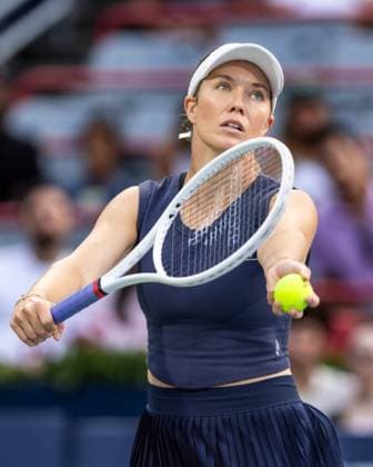 July 29, 2025, Montreal, Quebec, Canada: DANIELLE COLLINS from USA serving in first set against Coco Gauff (1) from USA in round of 64 at Canadian Open at IGA stadium in Montreal. Montreal Canada - ZUMAl189 20250729_zsp_l189_083 Copyright: xYannickxLegarex