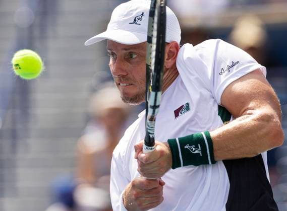 (250730) -- TORONTO, July 30, 2025 -- James Duckworth hits a return during the men s singles second round match between Lorenzo Musetti of Italy and James Duckworth of Australia at the 2025 National Bank Open tennis tournament in Toronto, Canada, July 29, 2025. (Photo by Xinhua) (SP)CANADA-TORONTO-TENNIS-NATIONAL BANK OPEN-MEN S SINGLES ZouxZheng 
