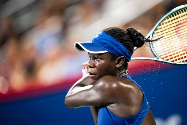 July 30, 2025, Montreal, Pq, CANADA: Victoria Mboko of Canada returns the ball during second round tennis action against Sofia Kenin of USA at the National Bank Open tennis tournament in Montreal on Tuesday, July 29, 2025. Canada News - July 30, 2025  - ZUMAc35_ 20250730_zaf_c35_007 Copyright: xChristopherxKatsarovx
