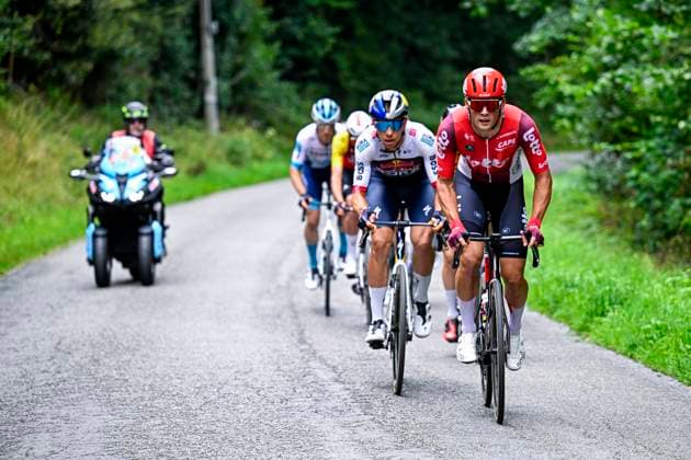 Tour de Wallonie 2025 Stage 5 BERTRIX, BELGIUM - JULY 30 : Veistroffer Baptiste of Lotto, Rider of Team Red Bull - BORA - Hansgrohe in the escape pack during stage 5 of the 30th edition of Tour de Wallonie an UCI ProSeries 2.Pro cycling road race stage for Men Elite of 183.2 km with start in Bertrix and finish in Bertrix on July 30, 2025 in Bertrix, Belgium, 30 07 2025 ( Motordriver Louis Bidlot - Bertrix Belgium  Copyright: xTomasxSiskx