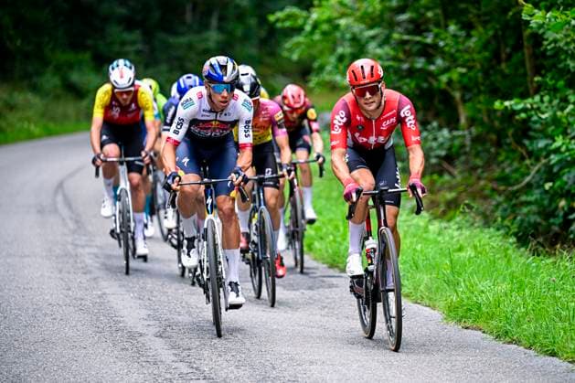Tour de Wallonie 2025 Stage 5 BERTRIX, BELGIUM - JULY 30 : Veistroffer Baptiste of Lotto, Rider of Team Red Bull - BORA - Hansgrohe in the escape pack during stage 5 of the 30th edition of Tour de Wallonie an UCI ProSeries 2.Pro cycling road race stage for Men Elite of 183.2 km with start in Bertrix and finish in Bertrix on July 30, 2025 in Bertrix, Belgium, 30 07 2025 ( Motordriver Louis Bidlot - Bertrix Belgium  Copyright: xTomasxSiskx