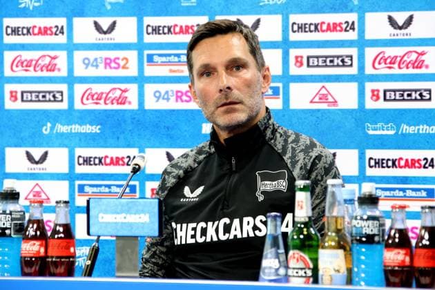 DEU, DFL, 2 FBL Hertha BSC, PK, 30 07 2025, Sportforum, Berlin, DEU, DFL, 2 FBL Hertha BSC, PK, im Bild Benjamin Weber Sportdirektor, Hertha BSC Berlin , Cheftrainer Stefan Leitl Hertha BSC Berlin DFL regulations prohibit any use of Photographs as image sequences and or quasi video nordphotoxGmbHx xEngler nph00076