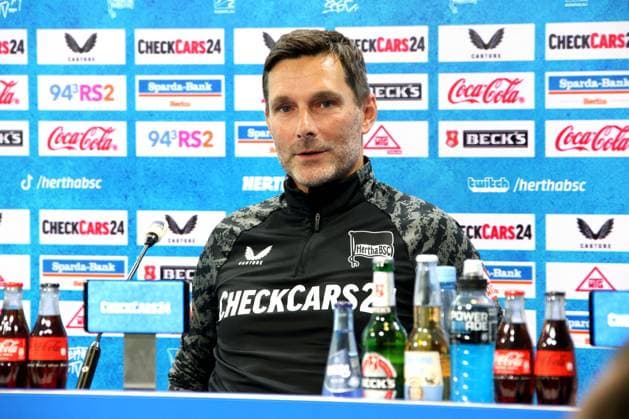 DEU, DFL, 2 FBL Hertha BSC, PK, 30 07 2025, Sportforum, Berlin, DEU, DFL, 2 FBL Hertha BSC, PK, im Bild Benjamin Weber Sportdirektor, Hertha BSC Berlin , Cheftrainer Stefan Leitl Hertha BSC Berlin DFL regulations prohibit any use of Photographs as image sequences and or quasi video nordphotoxGmbHx xEngler nph00076