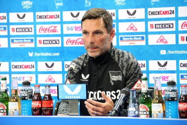 DEU, DFL, 2 FBL Hertha BSC, PK, 30 07 2025, Sportforum, Berlin, DEU, DFL, 2 FBL Hertha BSC, PK, im Bild Benjamin Weber Sportdirektor, Hertha BSC Berlin , Cheftrainer Stefan Leitl Hertha BSC Berlin DFL regulations prohibit any use of Photographs as image sequences and or quasi video nordphotoxGmbHx xEngler nph00076