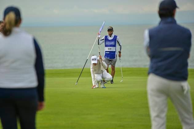 30th July 2025; Royal Porthcawl Golf Club, Porthcawl, Wales; AIG Womens Open Golf, Practice Day; Yealimi Noh lining up a putt  AledxHopkins