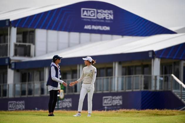 30th July 2025; Royal Porthcawl Golf Club, Porthcawl, Wales; AIG Womens Open Golf, Practice Day; Yealimi Noh on the 1st hole in front of the AIG Pavilion  AledxHopkins