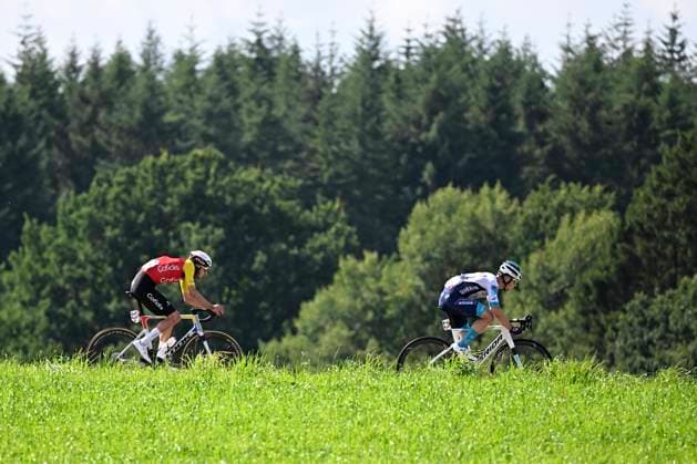 Tour de Wallonie 2025 Stage 5 BERTRIX, BELGIUM - JULY 30 : Izquierdo Clement of Cofidis, Govekar Matevz of Bahrain - Victorious in action during stage 5 of the 30th edition of Tour de Wallonie an UCI ProSeries 2.Pro cycling road race stage for Men Elite of 183.2 km with start in Bertrix and finish in Bertrix on July 30, 2025 in Bertrix, Belgium, 30 07 2025 ( Motordriver Louis Bidlot - Bertrix Belgium  Copyright: xTomasxSiskx