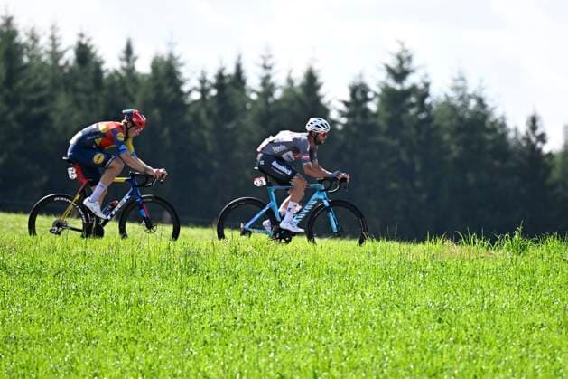 Tour de Wallonie 2025 Stage 5 BERTRIX, BELGIUM - JULY 30 : Soderqvist Jakob of Lidl - Trek, Janssens Jimmy of Alpecin - Deceuninck in action during stage 5 of the 30th edition of Tour de Wallonie an UCI ProSeries 2.Pro cycling road race stage for Men Elite of 183.2 km with start in Bertrix and finish in Bertrix on July 30, 2025 in Bertrix, Belgium, 30 07 2025 ( Motordriver Louis Bidlot - Bertrix Belgium  Copyright: xTomasxSiskx