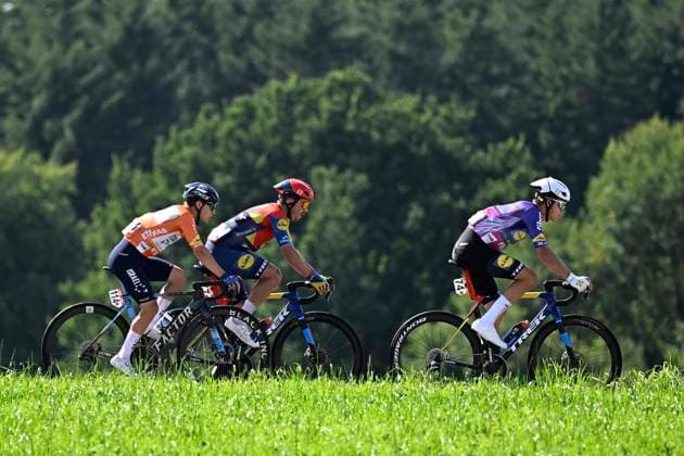Tour de Wallonie 2025 Stage 5 BERTRIX, BELGIUM - JULY 30 : Strong Corbin of Israel - Premier Tech, Vacek Mathias of Lidl - Trek in action during stage 5 of the 30th edition of Tour de Wallonie an UCI ProSeries 2.Pro cycling road race stage for Men Elite of 183.2 km with start in Bertrix and finish in Bertrix on July 30, 2025 in Bertrix, Belgium, 30 07 2025 ( Motordriver Louis Bidlot - Bertrix Belgium  Copyright: xTomasxSiskx
