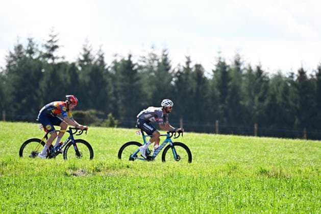 Tour de Wallonie 2025 Stage 5 BERTRIX, BELGIUM - JULY 30 : Soderqvist Jakob of Lidl - Trek, Janssens Jimmy of Alpecin - Deceuninck in action during stage 5 of the 30th edition of Tour de Wallonie an UCI ProSeries 2.Pro cycling road race stage for Men Elite of 183.2 km with start in Bertrix and finish in Bertrix on July 30, 2025 in Bertrix, Belgium, 30 07 2025 ( Motordriver Louis Bidlot - Bertrix Belgium  Copyright: xTomasxSiskx