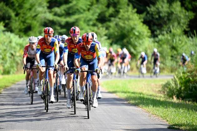 Tour de Wallonie 2025 Stage 5 BERTRIX, BELGIUM - JULY 30 : Rider of Lidl - Trek leading the peloton during stage 5 of the 30th edition of Tour de Wallonie an UCI ProSeries 2.Pro cycling road race stage for Men Elite of 183.2 km with start in Bertrix and finish in Bertrix on July 30, 2025 in Bertrix, Belgium, 30 07 2025 ( Motordriver Louis Bidlot - Bertrix Belgium  Copyright: xTomasxSiskx