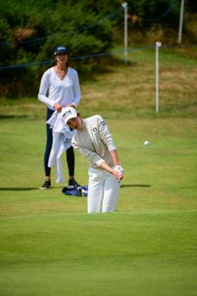 30th July 2025; Royal Porthcawl Golf Club, Porthcawl, Wales; AIG Womens Open Golf, Practice Day; Yealimi Noh chipping her ball onto the green  AledxHopkins