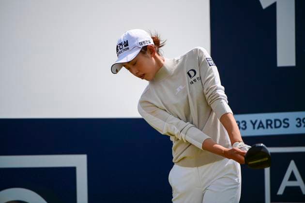 30th July 2025; Royal Porthcawl Golf Club, Porthcawl, Wales; AIG Womens Open Golf, Practice Day; Yealimi Noh preparing to tee off on the 14th hole  AledxHopkins