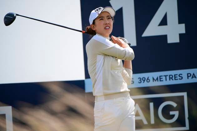 30th July 2025; Royal Porthcawl Golf Club, Porthcawl, Wales; AIG Womens Open Golf, Practice Day; Yealimi Noh teeing off on the 14th hole  AledxHopkins