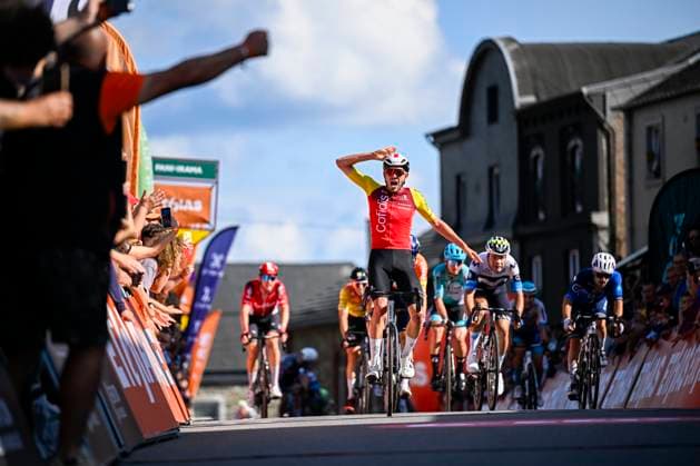 Tour de Wallonie 2025 Stage 5 BERTRIX, BELGIUM - JULY 30 : Izquierdo Clément (FRA) of Cofidis celebrating his victory during stage 5 of the 30th edition of Tour de Wallonie an UCI ProSeries 2.Pro cycling road race stage for Men Elite of 183.2 km with start in Bertrix and finish in Bertrix on July 30, 2025 in Bertrix, Belgium, 30 07 2025 ( Motordriver Louis Bidlot - Bertrix Belgium  Copyright: xTomasxSiskx