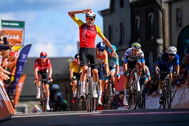 Tour de Wallonie 2025 Stage 5 BERTRIX, BELGIUM - JULY 30 : Izquierdo Clément (FRA) of Cofidis celebrating his victory during stage 5 of the 30th edition of Tour de Wallonie an UCI ProSeries 2.Pro cycling road race stage for Men Elite of 183.2 km with start in Bertrix and finish in Bertrix on July 30, 2025 in Bertrix, Belgium, 30 07 2025 ( Motordriver Louis Bidlot - Bertrix Belgium  Copyright: xTomasxSiskx