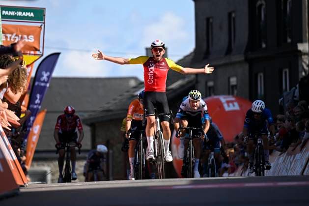 Tour de Wallonie 2025 Stage 5 BERTRIX, BELGIUM - JULY 30 : Izquierdo Clément (FRA) of Cofidis celebrating his victory during stage 5 of the 30th edition of Tour de Wallonie an UCI ProSeries 2.Pro cycling road race stage for Men Elite of 183.2 km with start in Bertrix and finish in Bertrix on July 30, 2025 in Bertrix, Belgium, 30 07 2025 ( Motordriver Louis Bidlot - Bertrix Belgium  Copyright: xTomasxSiskx