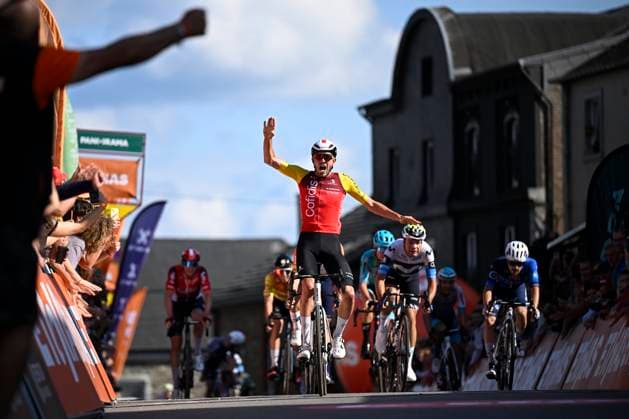 Tour de Wallonie 2025 Stage 5 BERTRIX, BELGIUM - JULY 30 : Izquierdo Clément (FRA) of Cofidis celebrating his victory during stage 5 of the 30th edition of Tour de Wallonie an UCI ProSeries 2.Pro cycling road race stage for Men Elite of 183.2 km with start in Bertrix and finish in Bertrix on July 30, 2025 in Bertrix, Belgium, 30 07 2025 ( Motordriver Louis Bidlot - Bertrix Belgium  Copyright: xTomasxSiskx