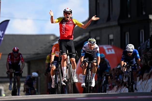 Tour de Wallonie 2025 Stage 5 BERTRIX, BELGIUM - JULY 30 : Izquierdo Clément (FRA) of Cofidis celebrating his victory during stage 5 of the 30th edition of Tour de Wallonie an UCI ProSeries 2.Pro cycling road race stage for Men Elite of 183.2 km with start in Bertrix and finish in Bertrix on July 30, 2025 in Bertrix, Belgium, 30 07 2025 ( Motordriver Louis Bidlot - Bertrix Belgium  Copyright: xTomasxSiskx