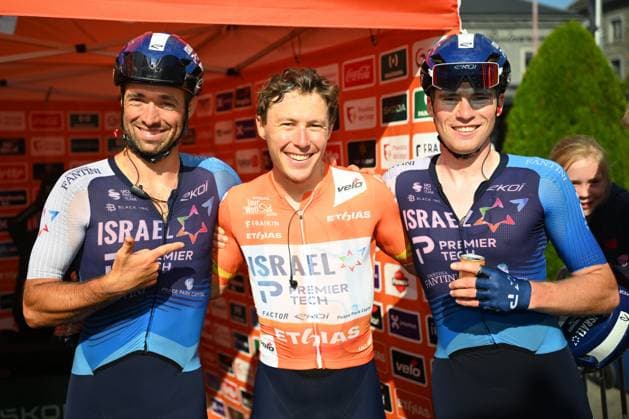 Tour de Wallonie 2025 Stage 5 BERTRIX, BELGIUM - JULY 30 : Strong Corbin (USA) of Israel - Premier Tech and teammates after the race during stage 5 of the 30th edition of Tour de Wallonie an UCI ProSeries 2.Pro cycling road race stage for Men Elite of 183.2 km with start in Bertrix and finish in Bertrix on July 30, 2025 in Bertrix, Belgium, 30 07 2025 ( Motordriver Louis Bidlot - Bertrix Belgium  Copyright: xTomasxSiskx