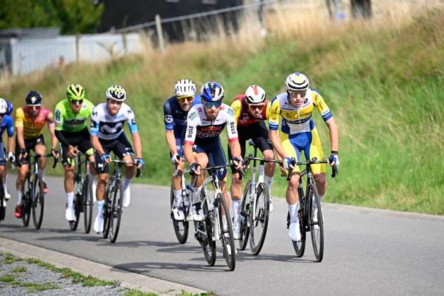Tour de Wallonie 2025 Stage 5 BERTRIX, BELGIUM - JULY 30 : Deweirdt Siebe of Team Flanders - Baloise, Rider of Team Red Bull - BORA - Hansgrohe in the escape pack during stage 5 of the 30th edition of Tour de Wallonie an UCI ProSeries 2.Pro cycling road race stage for Men Elite of 183.2 km with start in Bertrix and finish in Bertrix on July 30, 2025 in Bertrix, Belgium, 30 07 2025 ( Motordriver Louis Bidlot - Bertrix Belgium  Copyright: xTomasxSiskx