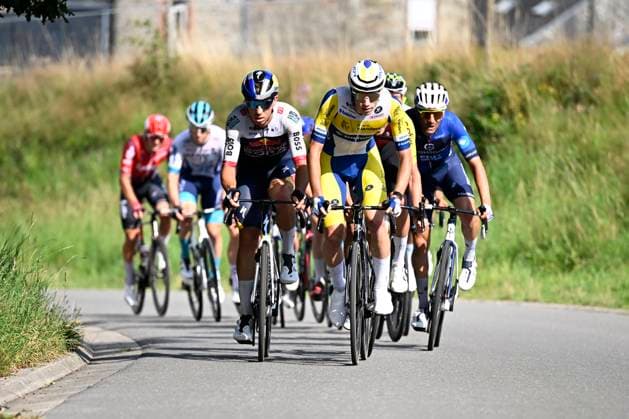 Tour de Wallonie 2025 Stage 5 BERTRIX, BELGIUM - JULY 30 : Deweirdt Siebe of Team Flanders - Baloise, Rider of Team Red Bull - BORA - Hansgrohe in the escape pack during stage 5 of the 30th edition of Tour de Wallonie an UCI ProSeries 2.Pro cycling road race stage for Men Elite of 183.2 km with start in Bertrix and finish in Bertrix on July 30, 2025 in Bertrix, Belgium, 30 07 2025 ( Motordriver Louis Bidlot - Bertrix Belgium  Copyright: xTomasxSiskx