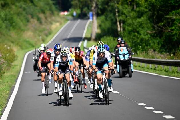 Tour de Wallonie 2025 Stage 5 BERTRIX, BELGIUM - JULY 30 : Riders Bahrain - Victorious in the escape pack during stage 5 of the 30th edition of Tour de Wallonie an UCI ProSeries 2.Pro cycling road race stage for Men Elite of 183.2 km with start in Bertrix and finish in Bertrix on July 30, 2025 in Bertrix, Belgium, 30 07 2025 ( Motordriver Louis Bidlot - Bertrix Belgium  Copyright: xTomasxSiskx