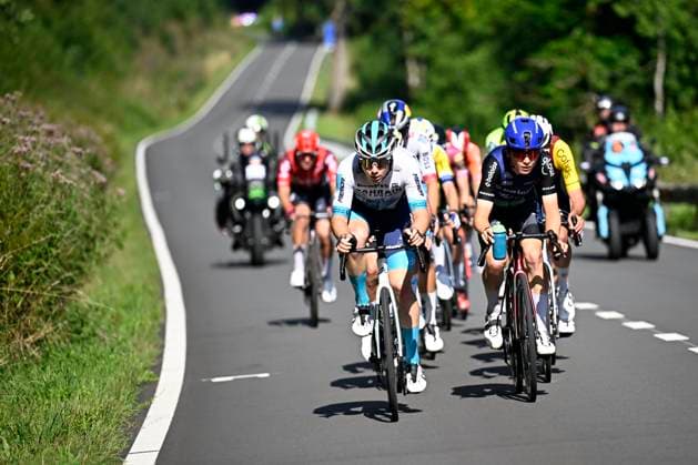 Tour de Wallonie 2025 Stage 5 BERTRIX, BELGIUM - JULY 30 : Rider of Team Bahrain - Victorious, Baloise Glowi Lions in the escape pack during stage 5 of the 30th edition of Tour de Wallonie an UCI ProSeries 2.Pro cycling road race stage for Men Elite of 183.2 km with start in Bertrix and finish in Bertrix on July 30, 2025 in Bertrix, Belgium, 30 07 2025 ( Motordriver Louis Bidlot - Bertrix Belgium  Copyright: xTomasxSiskx