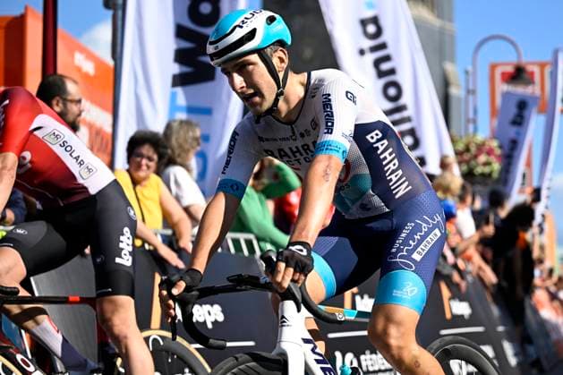Tour de Wallonie 2025 Stage 5 BERTRIX, BELGIUM - JULY 30 : Buratti Nicolo of Bahrain - Victorious at the finish line during stage 5 of the 30th edition of Tour de Wallonie an UCI ProSeries 2.Pro cycling road race stage for Men Elite of 183.2 km with start in Bertrix and finish in Bertrix on July 30, 2025 in Bertrix, Belgium, 30 07 2025 ( Motordriver Louis Bidlot - Bertrix Belgium  Copyright: xTomasxSiskx