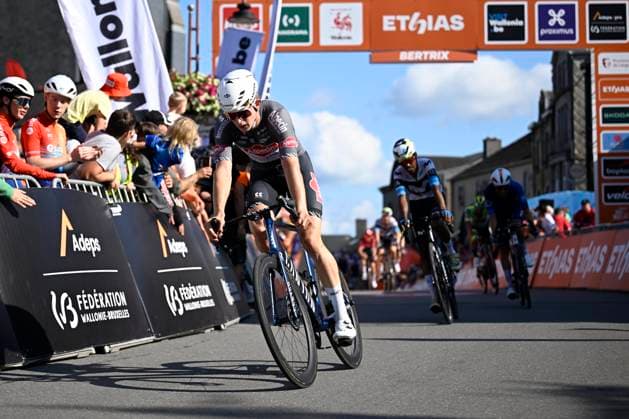 Tour de Wallonie 2025 Stage 5 BERTRIX, BELGIUM - JULY 30 : Del Grosso Tibor (BEL) of Alpecin-Deceuninck at the finish line during stage 5 of the 30th edition of Tour de Wallonie an UCI ProSeries 2.Pro cycling road race stage for Men Elite of 183.2 km with start in Bertrix and finish in Bertrix on July 30, 2025 in Bertrix, Belgium, 30 07 2025 ( Motordriver Louis Bidlot - Bertrix Belgium  Copyright: xTomasxSiskx