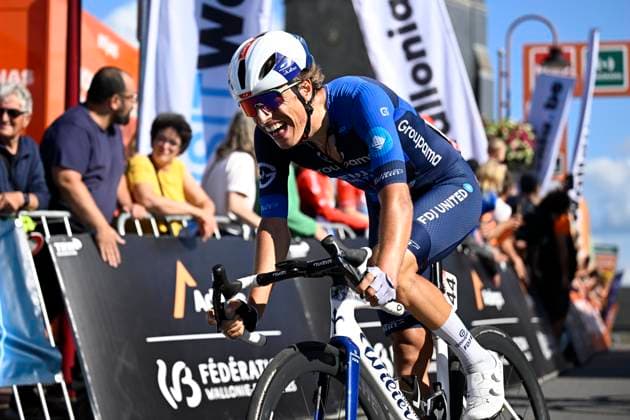 Tour de Wallonie 2025 Stage 5 BERTRIX, BELGIUM - JULY 30 : Germani Lorenzo of Groupama FDJ at the finish line during stage 5 of the 30th edition of Tour de Wallonie an UCI ProSeries 2.Pro cycling road race stage for Men Elite of 183.2 km with start in Bertrix and finish in Bertrix on July 30, 2025 in Bertrix, Belgium, 30 07 2025 ( Motordriver Louis Bidlot - Bertrix Belgium  Copyright: xTomasxSiskx