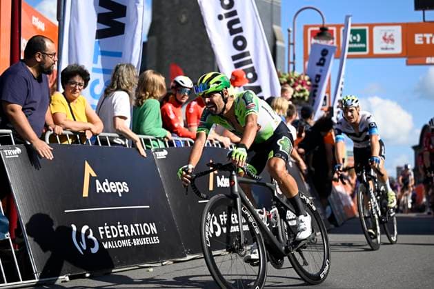 Tour de Wallonie 2025 Stage 5 BERTRIX, BELGIUM - JULY 30 : Rider of Wagner Bazin WB at the finish line during stage 5 of the 30th edition of Tour de Wallonie an UCI ProSeries 2.Pro cycling road race stage for Men Elite of 183.2 km with start in Bertrix and finish in Bertrix on July 30, 2025 in Bertrix, Belgium, 30 07 2025 ( Motordriver Louis Bidlot - Bertrix Belgium  Copyright: xTomasxSiskx