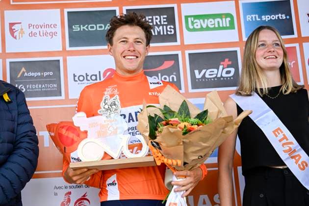 Tour de Wallonie 2025 Stage 5 BERTRIX, BELGIUM - JULY 30 : Strong Corbin (USA) of Israel - Premier Tech on the podium during stage 5 of the 30th edition of Tour de Wallonie an UCI ProSeries 2.Pro cycling road race stage for Men Elite of 183.2 km with start in Bertrix and finish in Bertrix on July 30, 2025 in Bertrix, Belgium, 30 07 2025 ( Motordriver Louis Bidlot - Bertrix Belgium  Copyright: xTomasxSiskx
