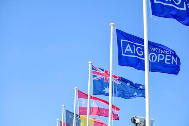 30th July 2025; Royal Porthcawl Golf Club, Porthcawl, Wales; AIG Womens Open Golf, Practice Day; Womens open flag with the nations of the players participating  AledxHopkins