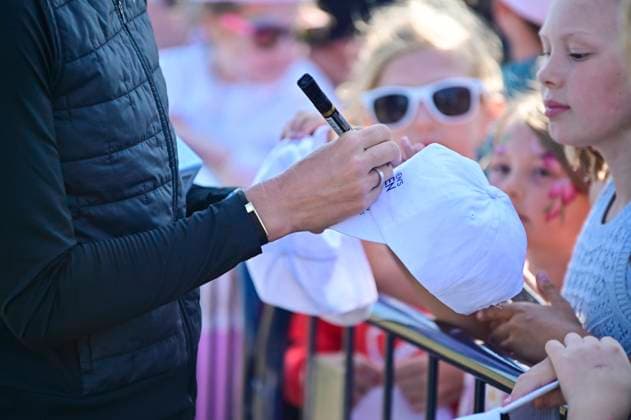 30th July 2025; Royal Porthcawl Golf Club, Porthcawl, Wales; AIG Womens Open Golf, Practice Day; Nelly Korda signing a cap  AledxHopkins