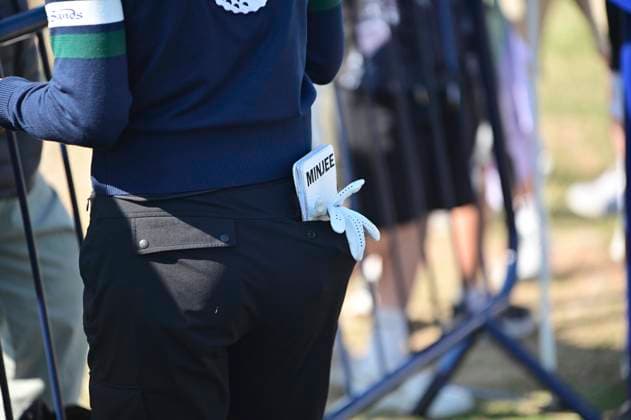 30th July 2025; Royal Porthcawl Golf Club, Porthcawl, Wales; AIG Womens Open Golf, Practice Day; Minjee Lee with her sword card book in her back pocket  AledxHopkins
