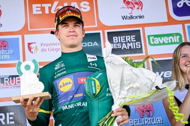 Tour de Wallonie 2025 Stage 5 BERTRIX, BELGIUM - JULY 30 : Vacek Mathias (CZE) of Lidl - Trek on the podium during stage 5 of the 30th edition of Tour de Wallonie an UCI ProSeries 2.Pro cycling road race stage for Men Elite of 183.2 km with start in Bertrix and finish in Bertrix on July 30, 2025 in Bertrix, Belgium, 30 07 2025 ( Motordriver Louis Bidlot - Bertrix Belgium  Copyright: xTomasxSiskx