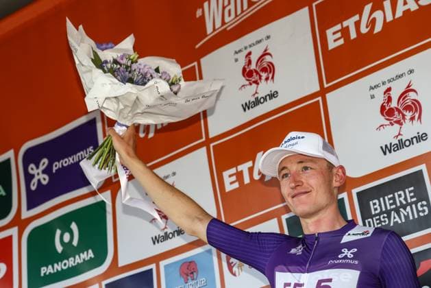 Belgian Michiel Hillen of Baloise Glowi Lions pictured on the podium after the fifth and final stage of the Tour De Wallonie cycling race, from and back of Bertrix (183,3 km), on Wednesday 30 July 2025. BRUNOxFAHY  x130304959x