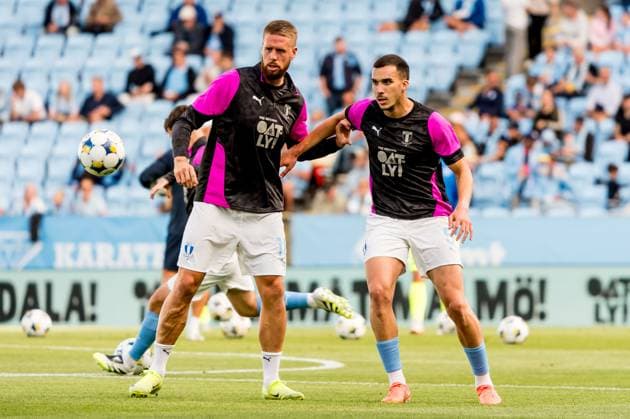250730 Pontus Jansson and Andrej Djuric of Malmö FF ahead of the UEFA Champions League qualifier football match between Malmö FF and FK RFS on July 30, 2025 in Malmö Photo Christian Örnberg BILDBYRAN COP 166 CO0596 fotboll football soccer fotball uefa champions league qualifier champions league malmö ff fk rfs bbeng  Copyright: CHRISTIANxÖRNBERG BB250730CO006