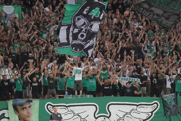 Fans of Panathinaikos react during the UEFA Champions League second qualifying round 2nd leg soccer match between Panathinaikos and Rangers held at Olympic Athletic Center of Athens in Athens, Greece, 30 July 2025. IMAGO ONE INCH PRODUCTIONS ATHENS Greece Copyright: xOnexInchxProductionsx 6622140