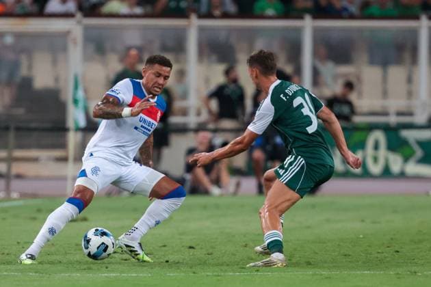 Panathinaikos F.C. v Rangers UEFA Champions League Filip Djuricic of Panathinaikos F.C. and James Tavernier of Rangers during the UEFA Champions League Second Qualifying Round Second Leg match at the Olympic Stadium (Greece), Marousi UK Newspapers OUT Copyright: xYannisxHalasx FIL-22021-0026