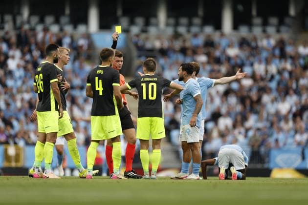MALMÖ, SWEDEN 20250730 RFS JÄnis Ikaunieks receives a yellow card during Wednesdays Champions League second qualifying round soccer match between Swedens Malmö FF and Latvias RFS at Eleda Stadion, Nya Malmö Stadion, in Malmö, Sweden, July 30, 2025 MALMÖ SWEDEN x10600x  Copyright: xAndreasxHillergren TTx CHAMPIONS LEAGUE KVAL MALMÖ FF-RFS