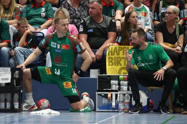 30 07 2025, xtgx, Handball, Test match, SC Magdeburg Fredericia Handboldklub v l Omar Ingi Magnusson Magdeburg, 14 , Physiotherapist Steffen Mantai Ilsenburg