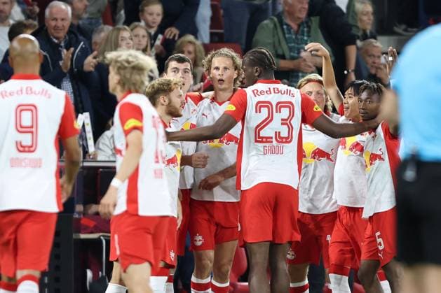 SOCCER - UEFA CL, RBS vs Brann SALZBURG,AUSTRIA,30.JUL.25 - SOCCER - UEFA Champions League, qualification, Red Bull Salzburg vs SK Brann Bergen. Image shows the rejoicing of Maurits Kjaergaard (RBS).  GEPAxpictures xMathiasxMandl