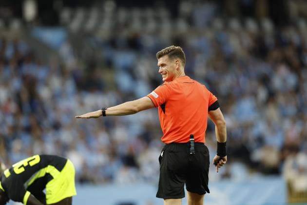 MALMÖ, SWEDEN 20250730 Referee Joey Kooij from the Netherlands during Wednesdays Champions League second qualifying round soccer match between Swedens Malmö FF and Latvias RFS at Eleda Stadion, Nya Malmö Stadion, in Malmö, Sweden, July 30, 2025 MALMÖ SWEDEN x10600x  Copyright: xAndreasxHillergren TTx CHAMPIONS LEAGUE KVAL MALMÖ FF-RFS